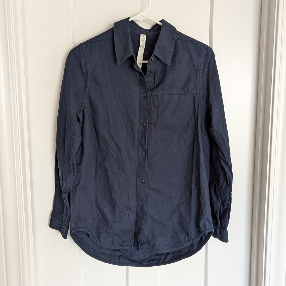 Lululemon Navy Full Day Ahead Cotton Flannel Shirt sz 4